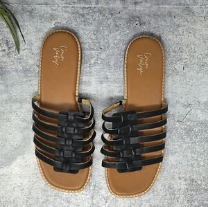 Crown Vintage | Toledy Black Strappy Slide Flat Sandals Womens Size 11M